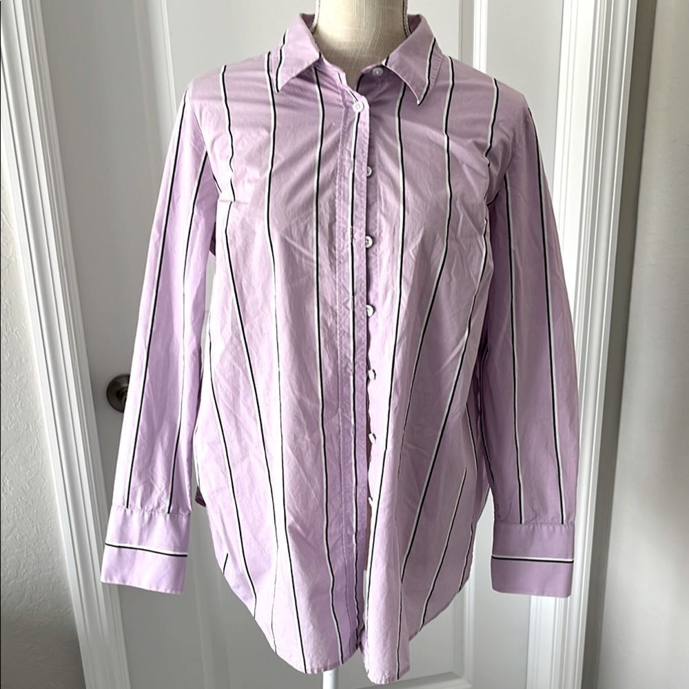 Talbots Black Label Striped Lavender Button-Up Shirt SZ M